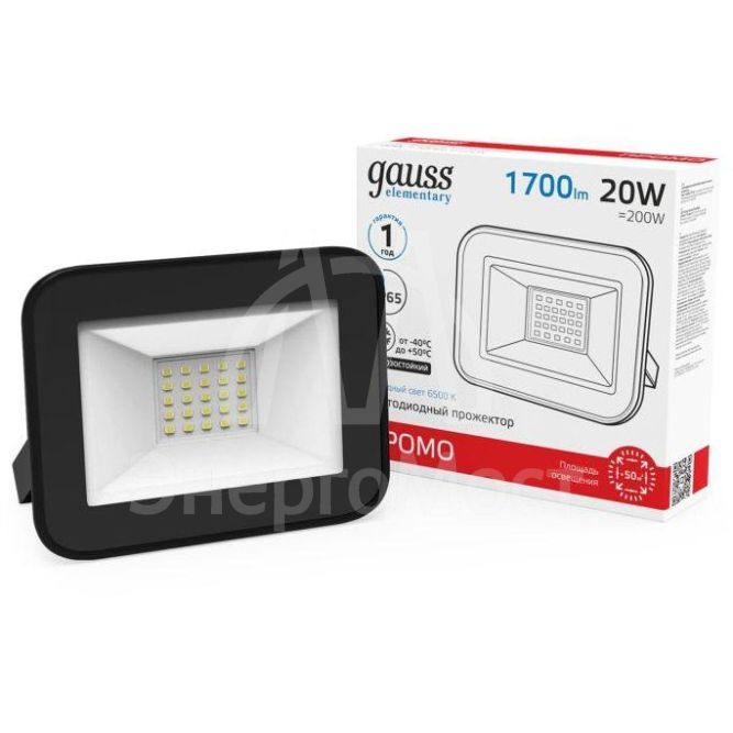 Прожектор светодиодный Elementary 20Вт 1320лм IP65 6500К черн. ПРОМО Gauss 613100320P
