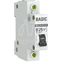 Выключатель автоматический модульный 1п B 25А 4.5кА ВА 47-29 Basic EKF mcb4729-1-25-B