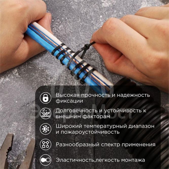 Хомут кабельный 2.5х100 нейл. черн. (уп.100шт) Rexant 07-0101