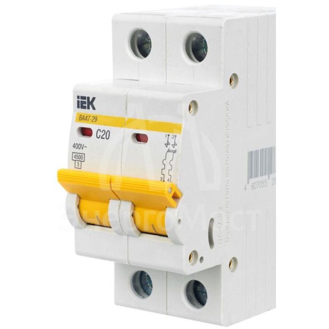 Выключатель автоматический модульный 2п C 20А 4.5кА ВА47-29 IEK MVA20-2-020-C