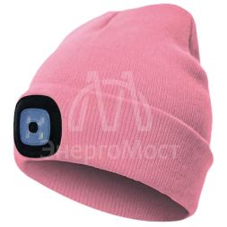 Шапка с фонариком 215х205х5 пастельно-роз. (фонарь 66х50х15мм снимается; аккум. 3.7В/200мА.ч) 3 режима свечения Космос KOCHat_pink
