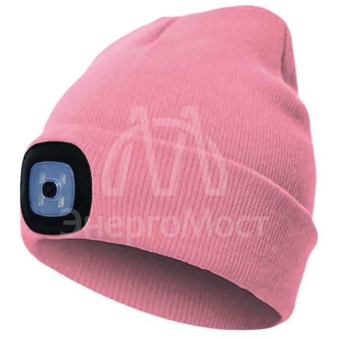 Шапка с фонариком 215х205х5 пастельно-роз. (фонарь 66х50х15мм снимается; аккум. 3.7В/200мА.ч) 3 режима свечения Космос KOCHat_pink