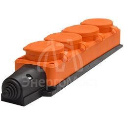 Колодка удлинителя 4-м Компакт 1ф с загл IP44 16А каучук оранж. UNIVersal 3035