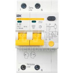 Выключатель автоматический дифференциального тока 2п C 32А 100мА тип AC 4.5кА АД-12 IEK MAD10-2-032-C-100