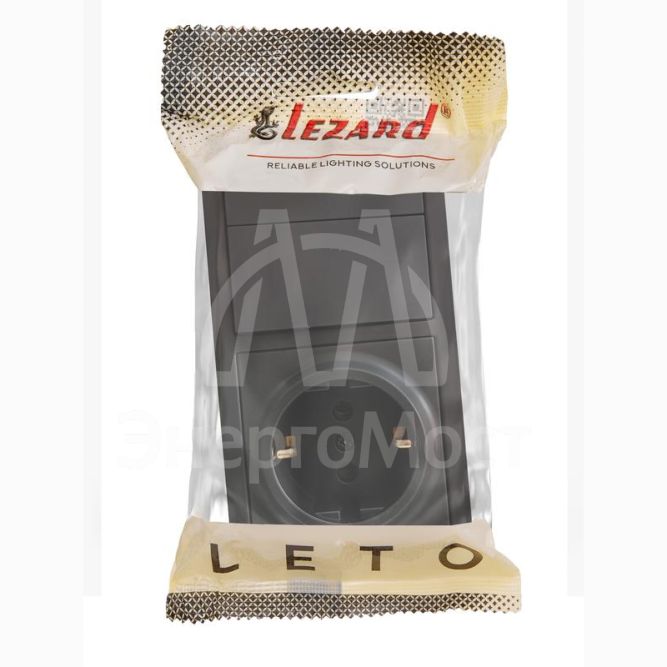 Блок выключатель 2-клав. и розетка 1-местн с заземл. LETO черн. бархат горизонталь LEZARD 752-4200-170BKP