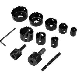 Набор коронок по дереву (19 22 28 32 38 44 54 64мм) 2 держателя с ключом Kranz KR-92-0251