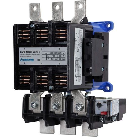 Пускатель магнитный ПМ 12-100200 УХЛ4 В 380В/50Гц 2з+2р 100А нереверсивный с реле РТТ-325 85- 115А IP00 Электротехник ET504289