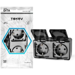 Розетка 2-м ОП Dita 16А IP54 250В с заземл. с крышкой карбон TOKOV ELECTRIC TKL-DT-R2Z-C14-IP54