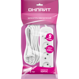 Удлинитель 4х5м без заземл. 10А IP20 90 785 OPE-S-04-500-X-2x1 бел. ОНЛАЙТ 90785
