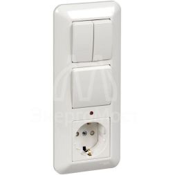 Блок СП БК-2 ВР-005А Прима (1-кл.+2-кл. выкл.+розетка с заземл.) с индик. (опт. упак) бел. SchE BK2VR-005A-B