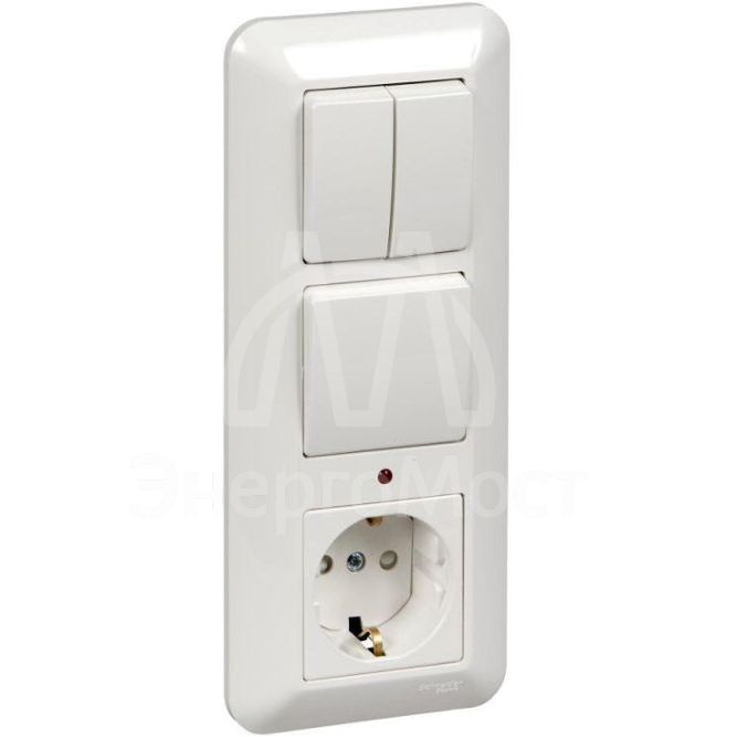 Блок СП БК-2 ВР-005А Прима (1-кл.+2-кл. выкл.+розетка с заземл.) с индик. (опт. упак) бел. SchE BK2VR-005A-B