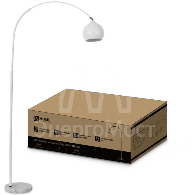 Светильник ТНО 05Б 60Вт E27 230В торшер напольный под лампу на основании бел. IN HOME 4690612049205