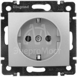 Механизм розетки 1-м СП Valena с заземл. алюм. Leg 770120