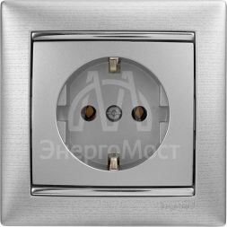 Механизм розетки 1-м СП Valena с заземл. алюм. Leg 770120