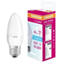 Лампа светодиодная LED STAR CLASSIC B 75 8W/840 8Вт свеча 4000К нейтр. бел. E27 806лм 220-240В матов. пласт. OSRAM 4058075210776
