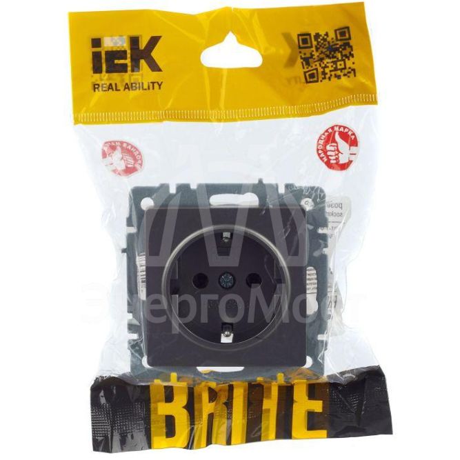 Розетка 1-м СП BRITE РС11-1-0-БрС 16А с заземл. без защ. шторки сталь IEK BR-R11-16-K46