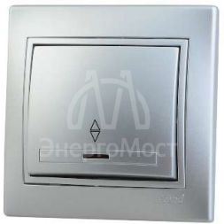 Выключатель проходной 1-кл. СП Мира 10А с подсветкой со вставкой сер. метал. LEZARD 701-1010-114