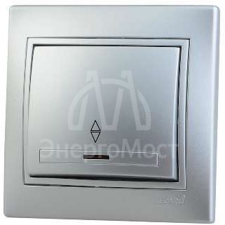 Выключатель проходной 1-кл. СП Мира 10А с подсветкой со вставкой сер. метал. LEZARD 701-1010-114