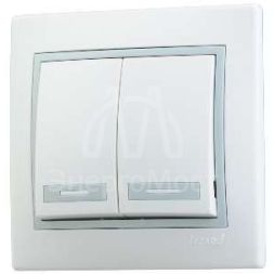 Выключатель 2-кл. СП Мира 10А IP20 с сер. вставкой бел. LEZARD 701-0215-101