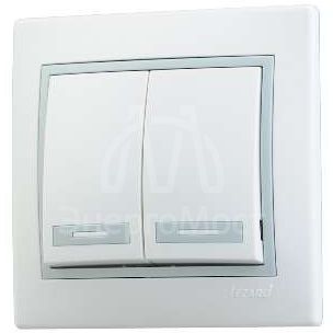 Выключатель 2-кл. СП Мира 10А IP20 с сер. вставкой бел. LEZARD 701-0215-101