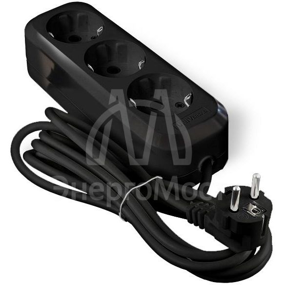 Удлинитель 3х2м с заземл. 16А IP20 Е-303 ПВС 3х1 АБС-пластик черн. UNIVersal 2180