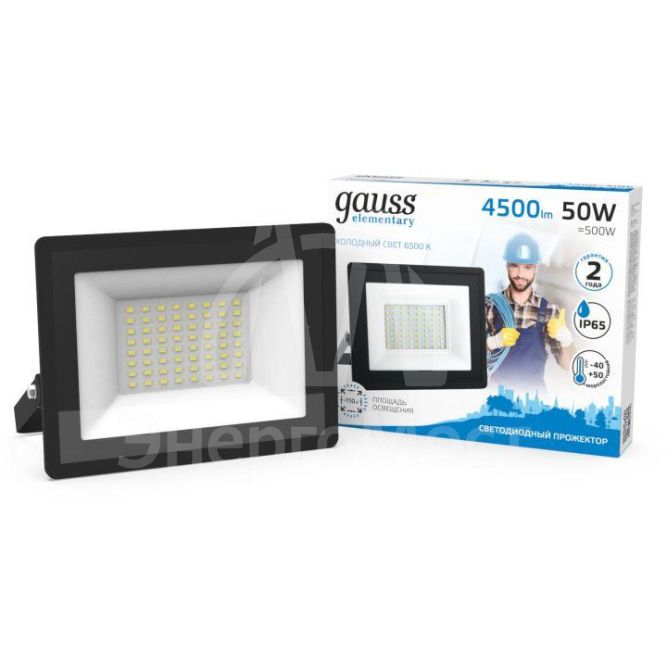 Прожектор светодиодный Elementary 50Вт IP65 6500К черн. Gauss 613100350