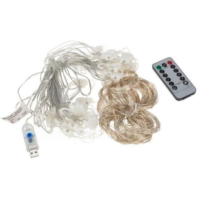 Гирлянда &amp;quot;Светодиодный дождь&amp;quot; из росы 6х3м USB+пульт управления бел. Neon-Night 315-995