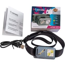 Фонарь налобный 2х2Вт XPG 3х1Вт SMD/Li-po1200мА.ч ABS пластик магниты и крюк КОСМОС (KOC850Lit)