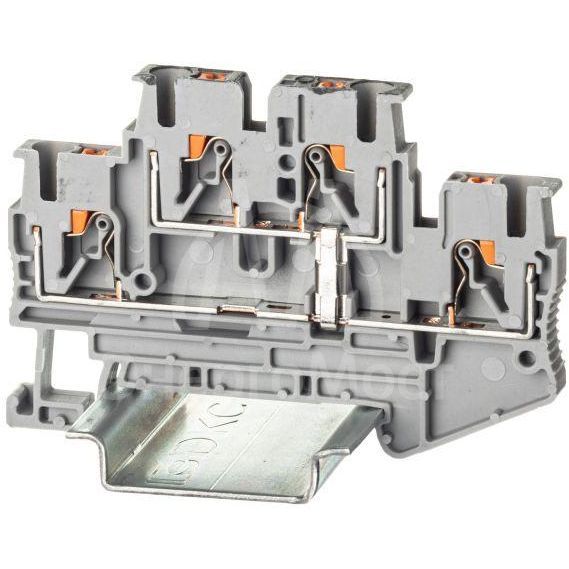 Клемма двухуровневая зажим push-in 4 точки подключения уровни соединены перемычкой 2.5кв.мм сер. DKC VPRTT-2.5-PV-GY