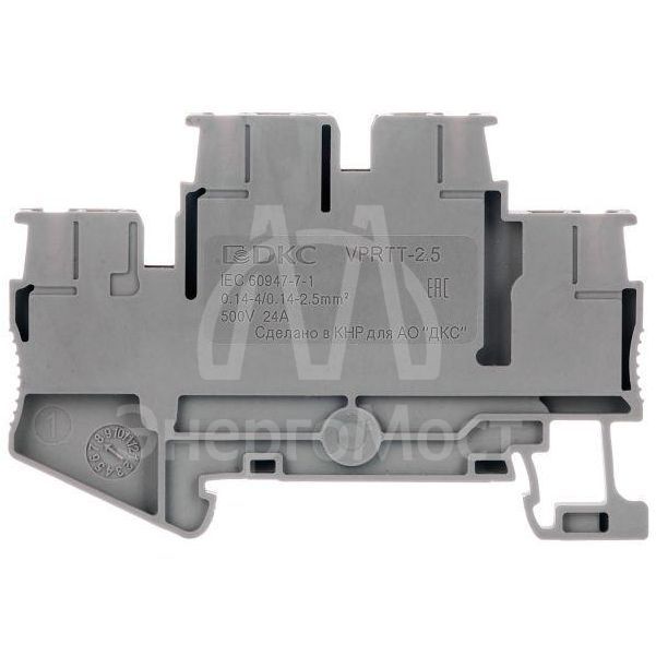 Клемма двухуровневая зажим push-in 4 точки подключения уровни соединены перемычкой 2.5кв.мм сер. DKC VPRTT-2.5-PV-GY