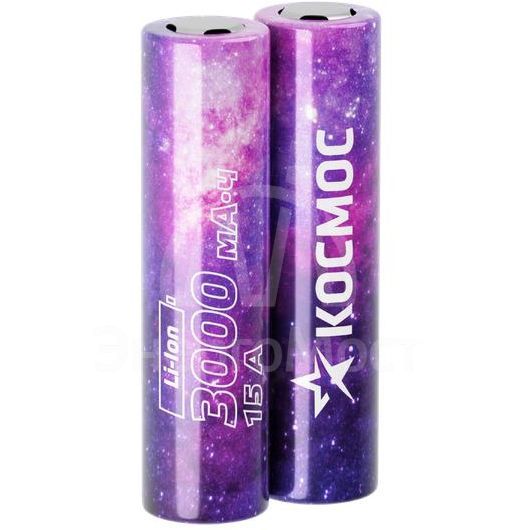 Аккумулятор 18650 Li-ion 3000мА.ч без защиты высокотоковый низкая шляпка (уп.2шт) КОСМОС KOC18650Li30UL20CS2