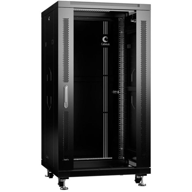 Шкаф монтажный телекоммуникационный напольный SH-05C-22U60/80-BK 19дюйм для распред. и серверн. оборудования 22U 600х800х1166мм передн. стеклян. и задн. сплошн. метал. двери ручка с замком черн. (RAL 9004) Cabeus 8572c