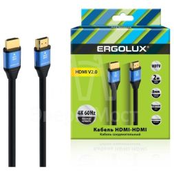 Кабель видео HDMI-HDMI ELX-VC01-HDMI 4К 60Гц 2м PVC+металл коробка черн. Ergolux 15299
