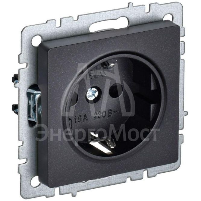 Розетка BRITE РС11-1-0-БрЧ 16А с заземл. без защ. шторки черн. IEK BR-R11-16-K02