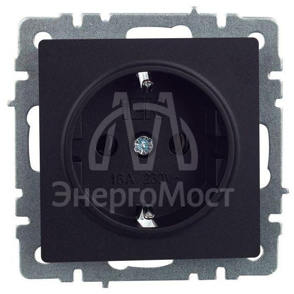 Розетка BRITE РС11-1-0-БрЧ 16А с заземл. без защ. шторки черн. IEK BR-R11-16-K02
