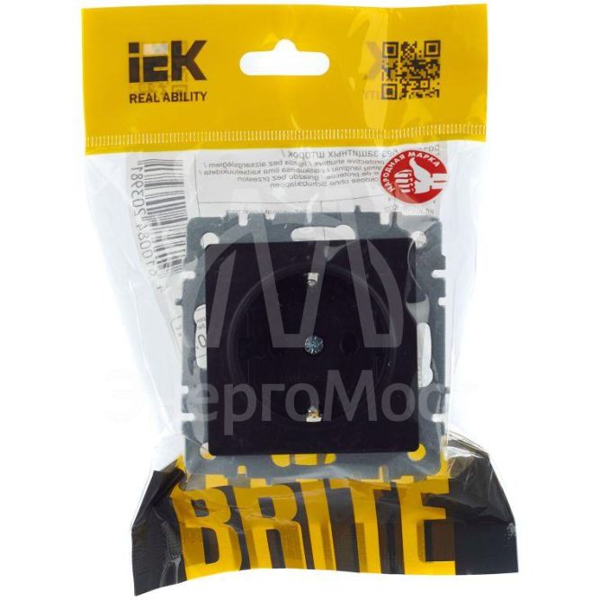Розетка BRITE РС11-1-0-БрЧ 16А с заземл. без защ. шторки черн. IEK BR-R11-16-K02