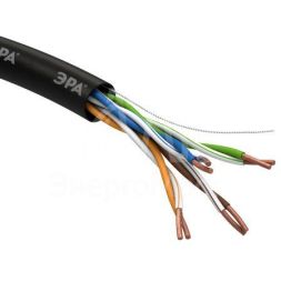 Кабель витая пара U/UTP кат.5E 4х2х24AWG solid CU PE Outdoor черн. (м) Эра Б0044431