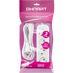 Удлинитель 4х3м без заземл. 10А IP20 90 784 OPE-S-04-300-X-2x1 бел. ОНЛАЙТ 90784