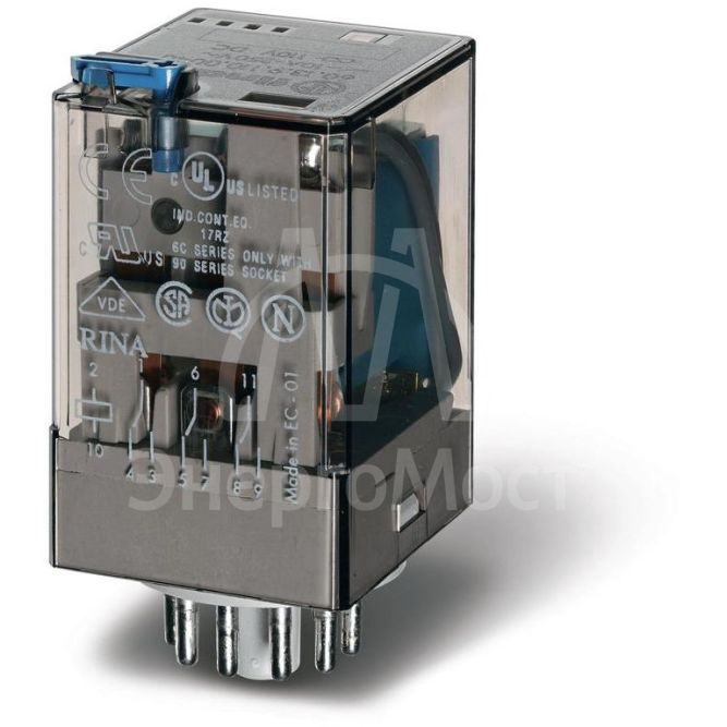 Реле электромеханическое универс. монтаж в розетку 3CO 10А AgNi 24В DC RTI 11-штырьковый разъем FINDER 601390240040