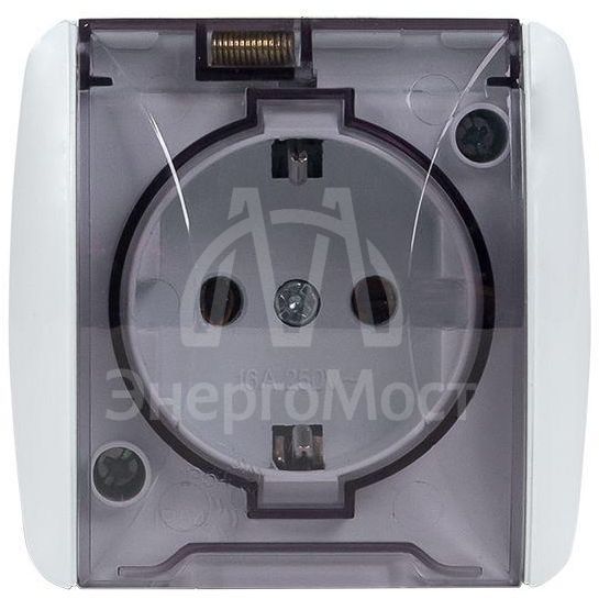 Розетка 1-м ОП Владивосток 16А IP54 с заземл. с прозр. крышкой бел. EKF EQR16-029-30-54-T