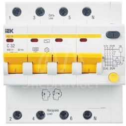 Выключатель автоматический дифференциального тока 4п C 32А 100мА тип AC 4.5кА АД-14 IEK MAD10-4-032-C-100