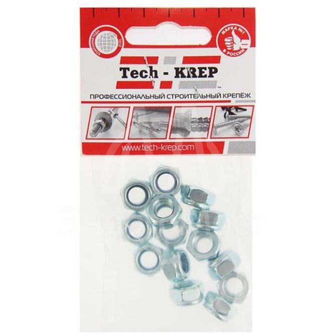 Гайка самоконтрящаяся М8 цинк. DIN 985 (уп.14шт) пакет Tech-Krep 103032