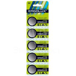 Элемент питания литиевый CR2025 BL-5 3В (блист.5шт) Ergolux 12050