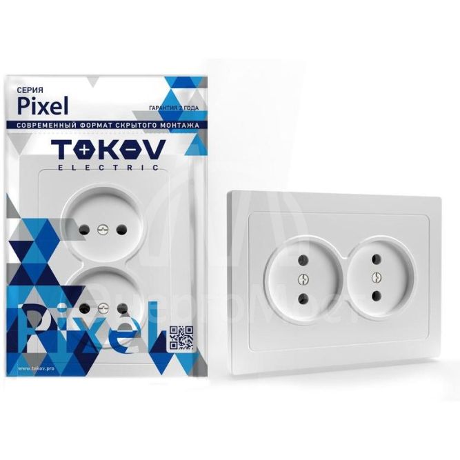 Розетка 2-м СП Pixel 16А IP20 без заземл. в сборе бел. TOKOV ELECTRIC TKE-PX-R2F-C01