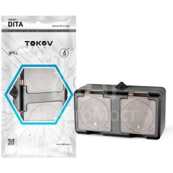 Розетка 2-м ОП Dita 16А IP54 250В с заземл. с прозр. крышкой карбонTOKOV ELECTRIC TKL-DT-R2Z-C14T-IP54