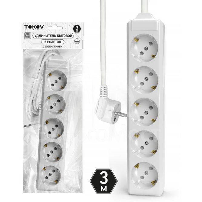 Удлинитель 5х3м с заземл. 10А 3х1.5 TOKOV LIGHT TKL-C01-BU5-3-1.5-Z