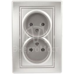 Розетка 2-м СП Plano 1-204-03 16А IP20 250В 2х2P алюм. Intro Б0030066