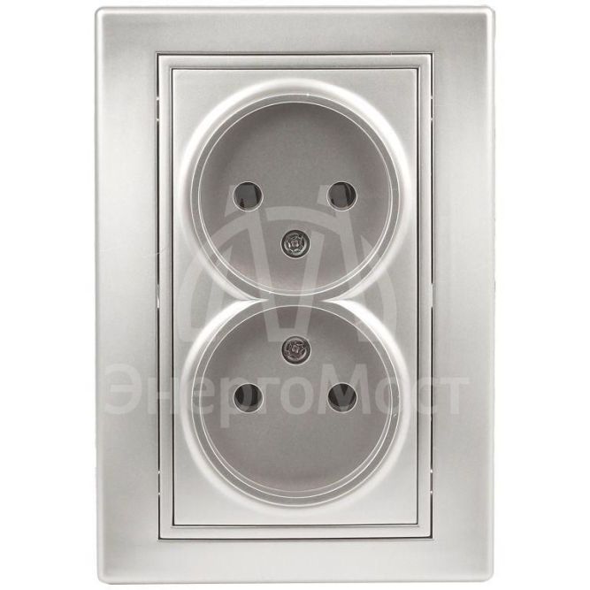 Розетка 2-м СП Plano 1-204-03 16А IP20 250В 2х2P алюм. Intro Б0030066