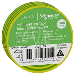 Изолента ПВХ 19мм (рул.20м) желт./зел. SchE IMT38205