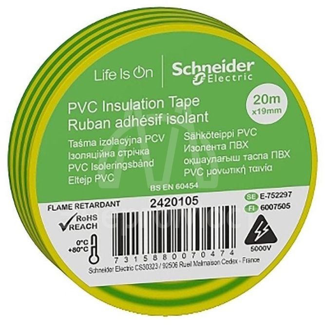 Изолента ПВХ 19мм (рул.20м) желт./зел. SchE IMT38205
